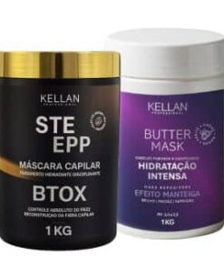 Kit Redutor e Tratamento Kellan com frasco BTOX e pote de máscara, para controle de volume e nutrição