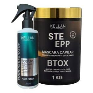 Kit Upgrade e Btox Kellan, com frasco e pote, para hidratação e redução de volume capilar