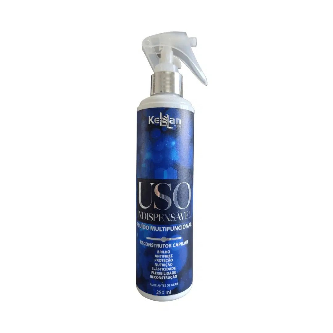 Leave-in Uso Indispensável Kellan, frasco dourado com tampa preta, para restauração e nutrição capilar
